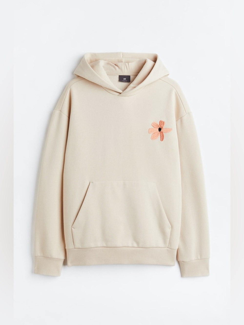 H&M Beige Hoodie with Embroidered Peach Flower Women’s Size Small